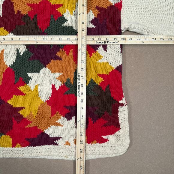 Vintage Fall Leaf Sweater Autumn Maple 80s 90s Ramie Knit BEST American L - Picture 9 of 9